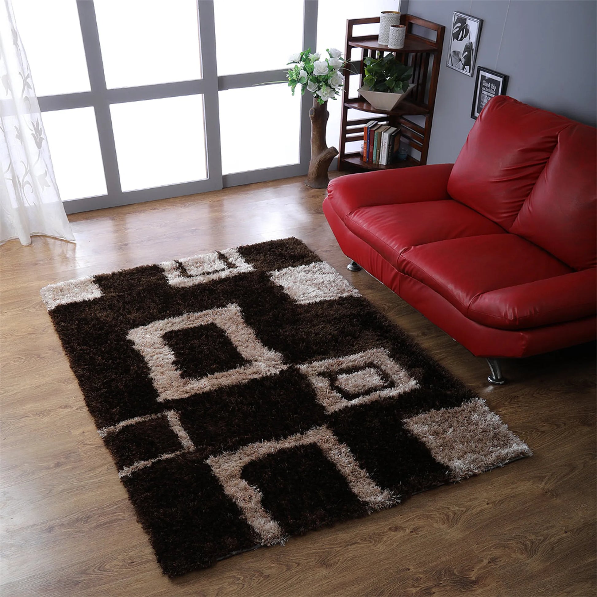 Rugsotic Carpets Hand Tufted Shag Polyester Area Rug Geometric