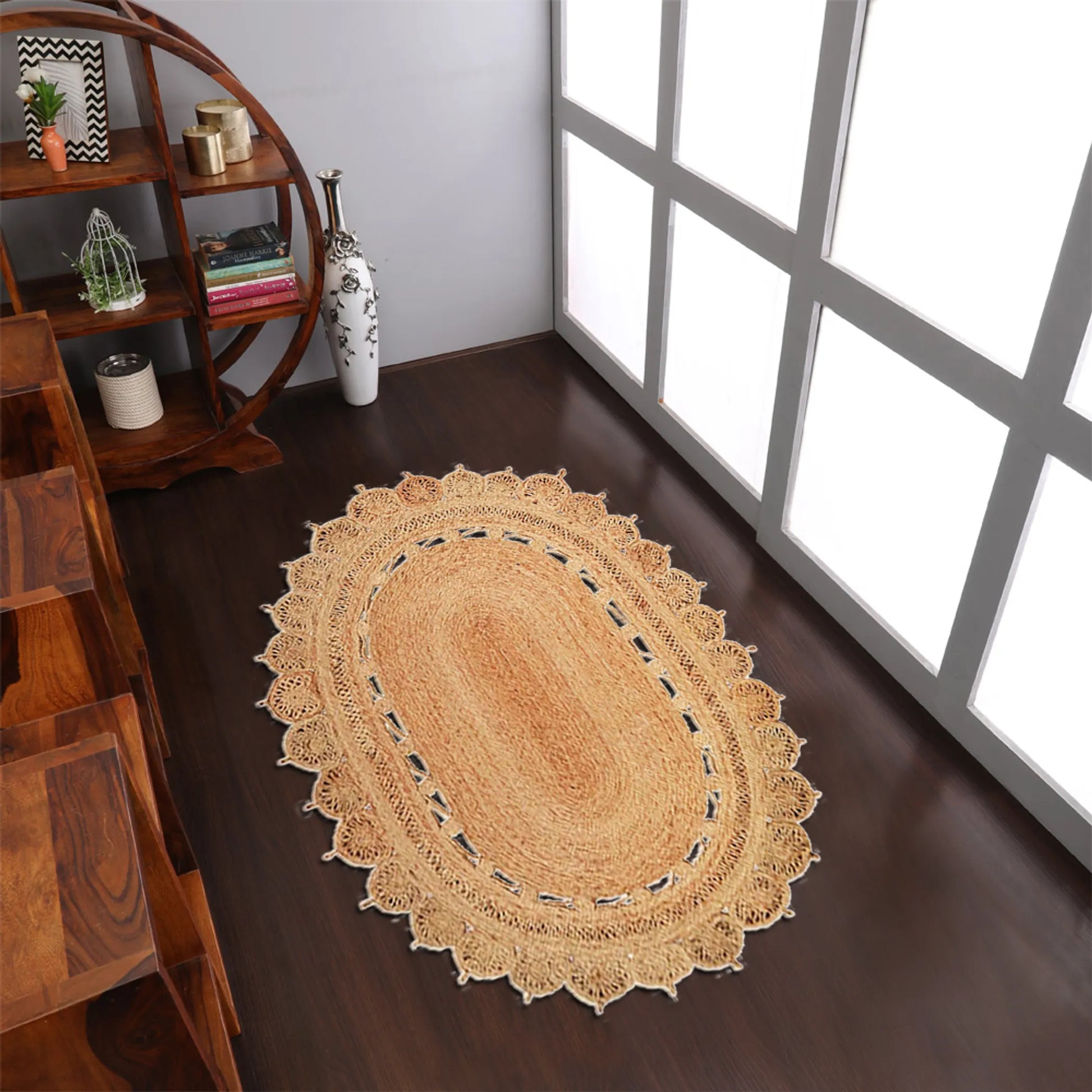Rugsotic Carpets Hand Woven Kilim Jute 5'x6''7' Eco-friendly Oval Area Rug Oriental