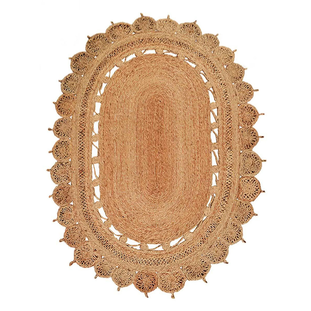 Rugsotic Carpets Hand Woven Kilim Jute 5'x6''7' Eco-friendly Oval Area Rug Oriental