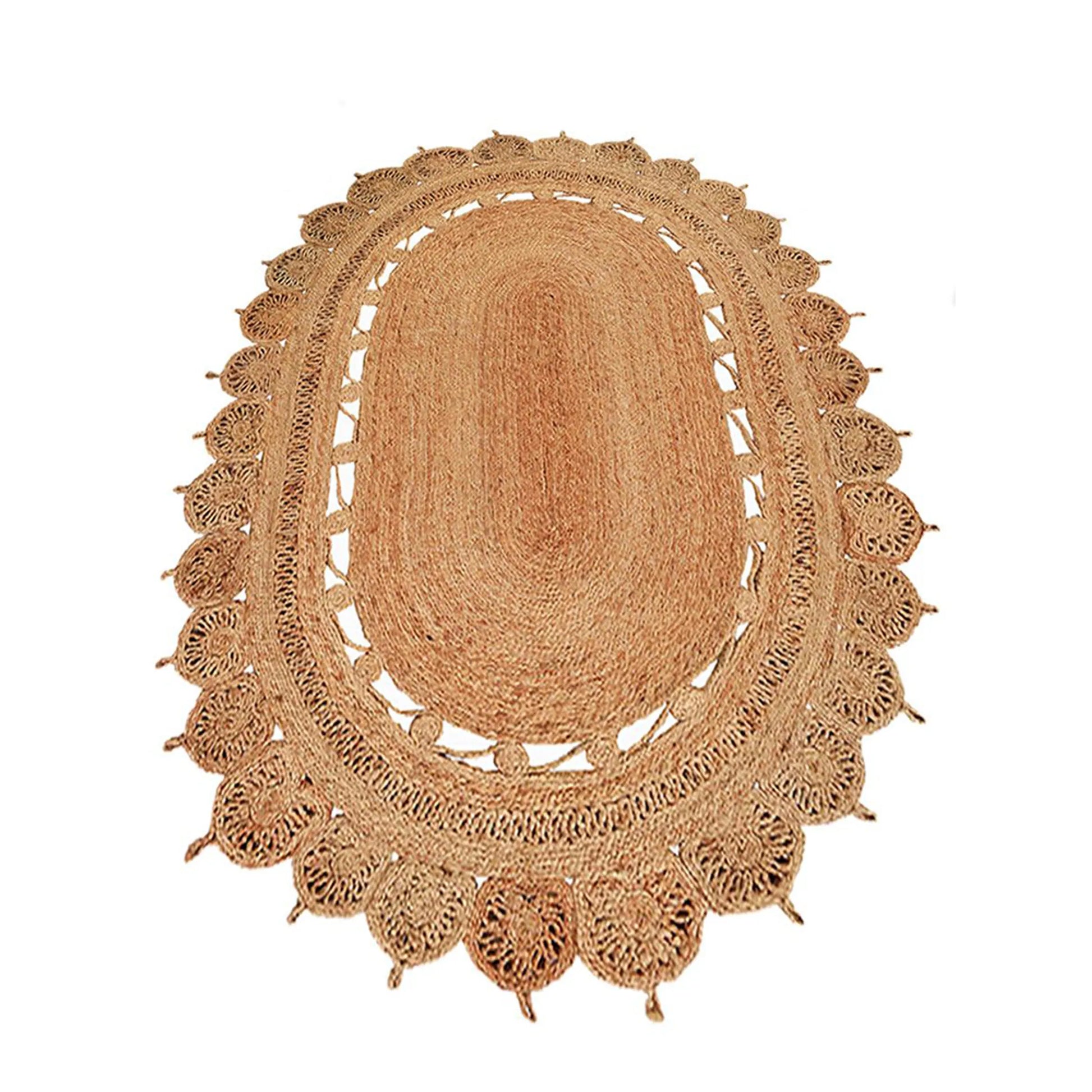 Rugsotic Carpets Hand Woven Kilim Jute 5'x6''7' Eco-friendly Oval Area Rug Oriental