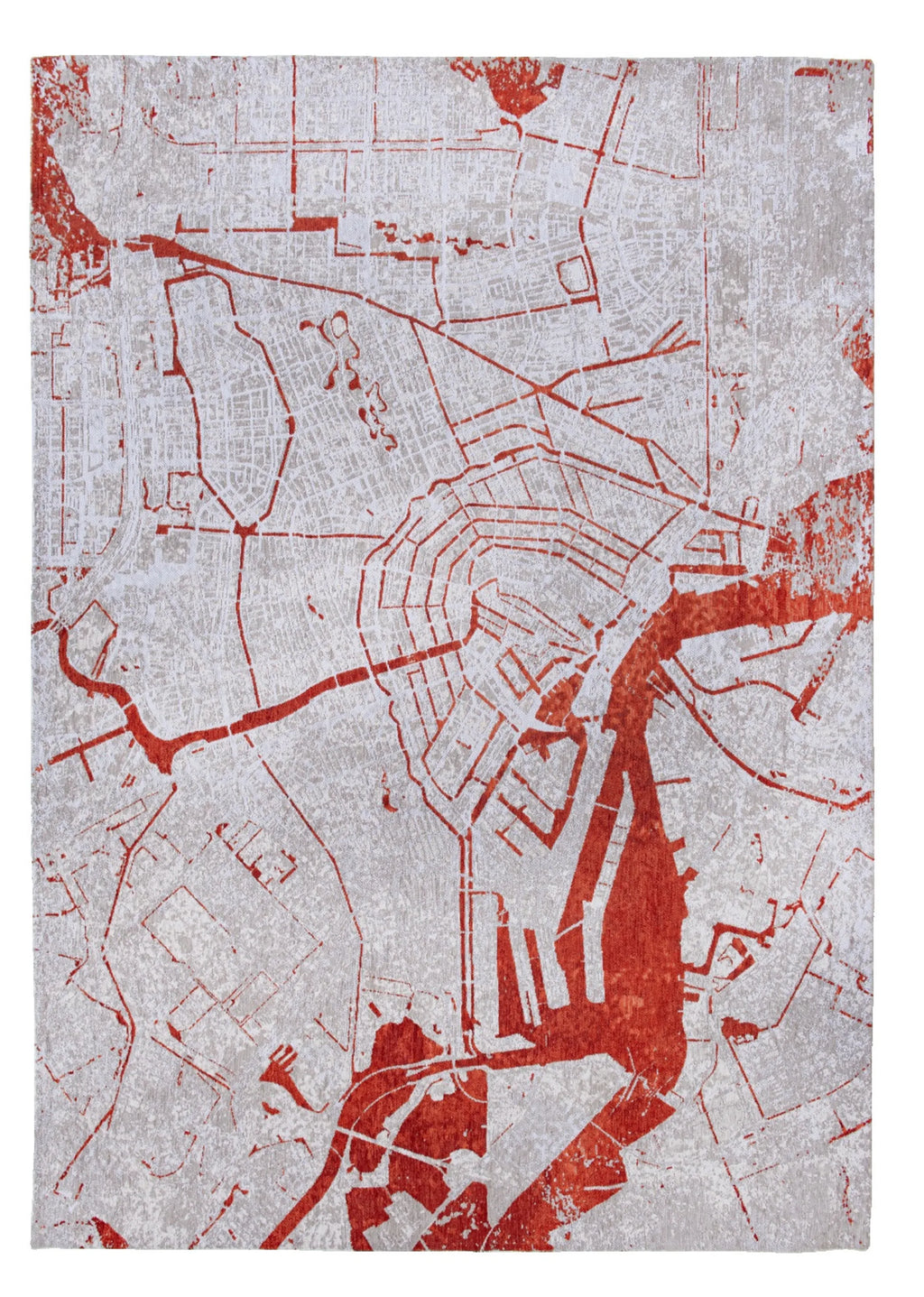 8' X 11' Red and White Abstract Non Skid Area Rug