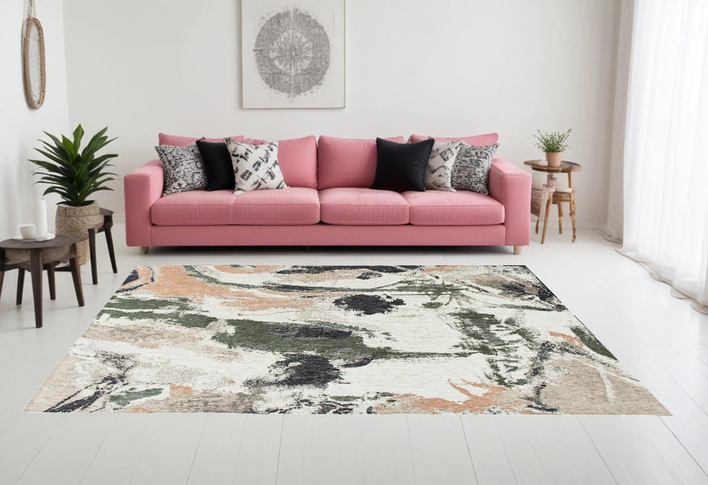 8' X 11' Gray and Orange Abstract Non Skid Area Rug