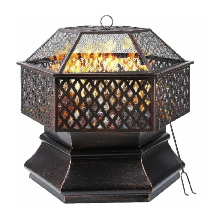 Hexagonal Outdoor Fire Pit and BBQ Grill