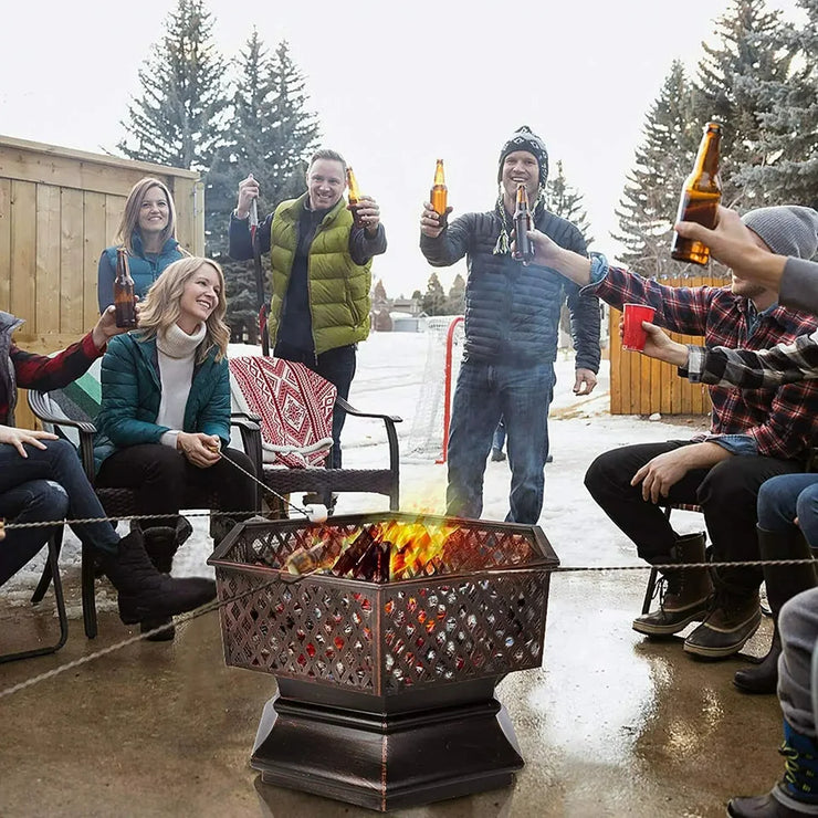 Hexagonal Outdoor Fire Pit and BBQ Grill