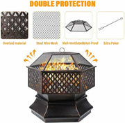 Hexagonal Outdoor Fire Pit and BBQ Grill