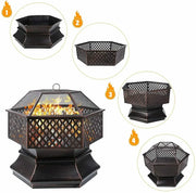 Hexagonal Outdoor Fire Pit and BBQ Grill