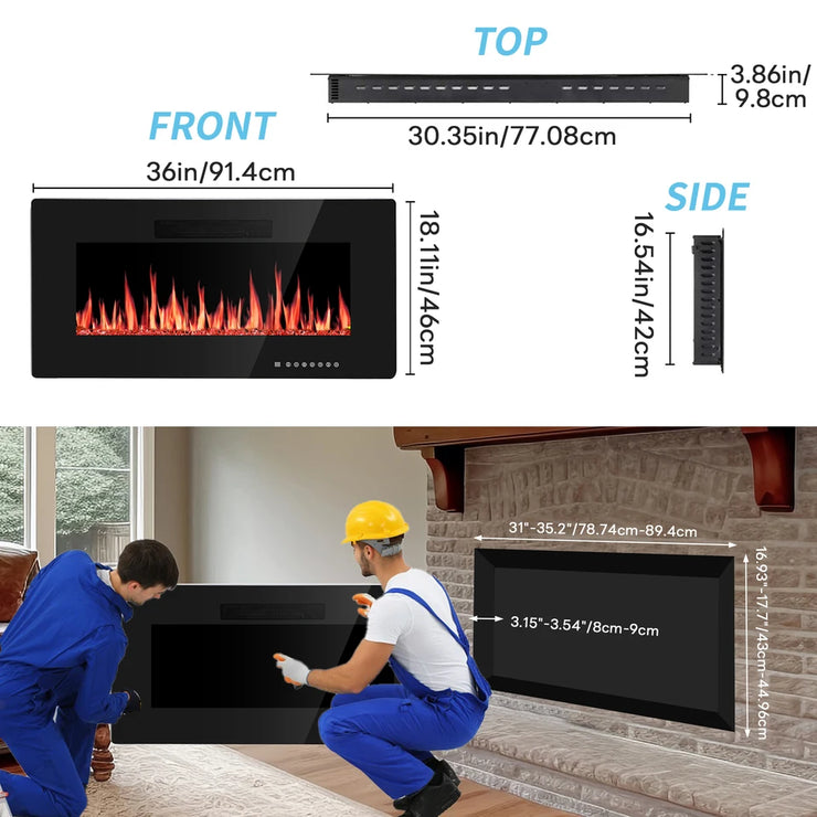 36 Inch Wall Mounted Electric Fireplace with Touch Control