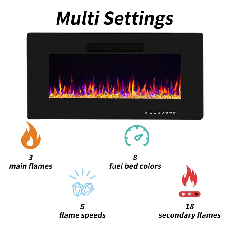 36 Inch Wall Mounted Electric Fireplace with Touch Control