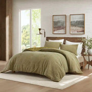 3 Piece Full Queen Waffle Washed Comforter Set
