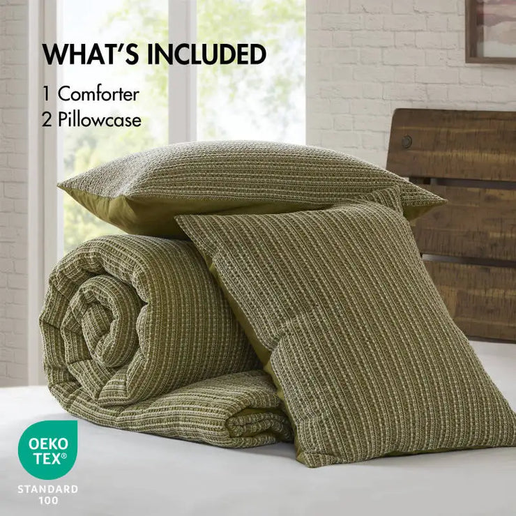 3 Piece Full Queen Waffle Washed Comforter Set