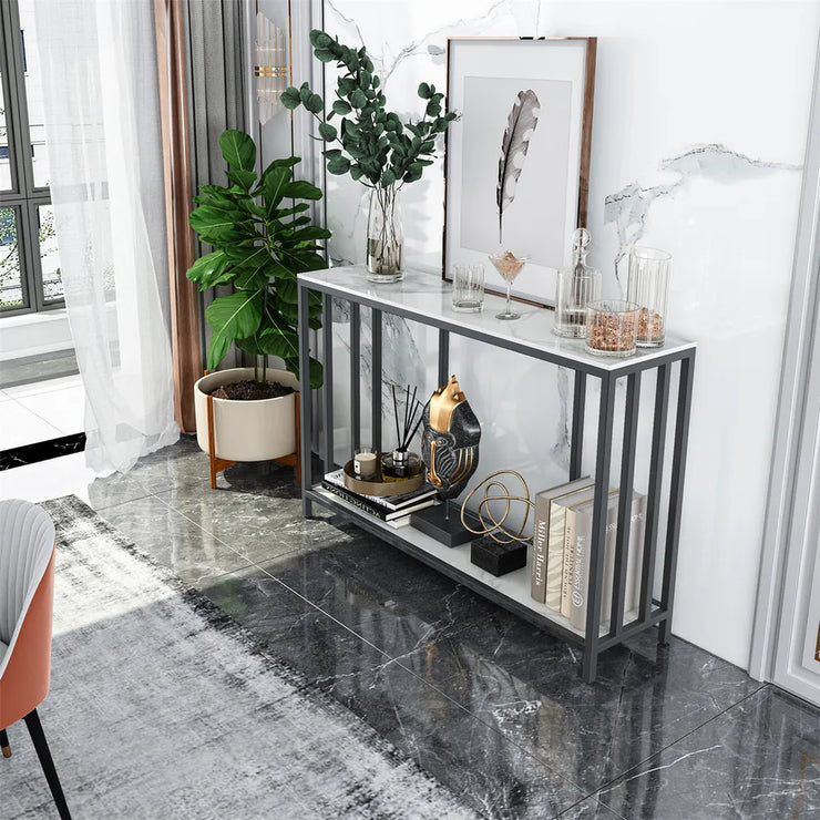 Modern Sintered Stone Console Table with Metal Base