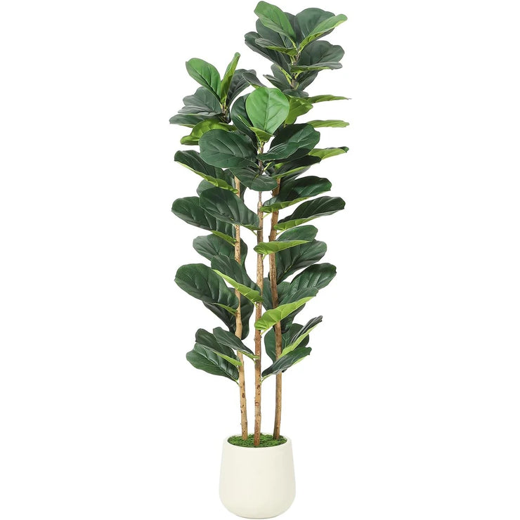 Artificial Fiddle Leaf Fig Tree with White Pot