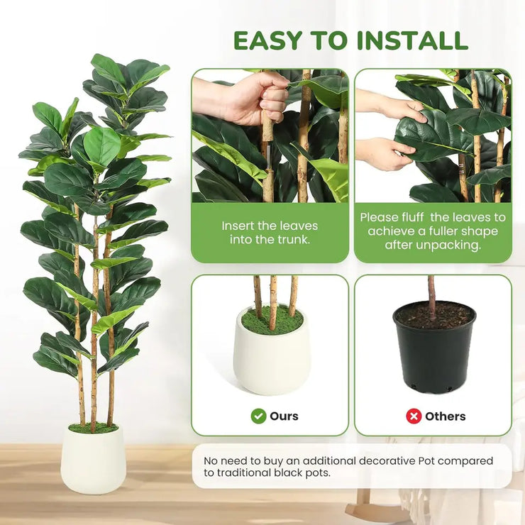 Artificial Fiddle Leaf Fig Tree with White Pot
