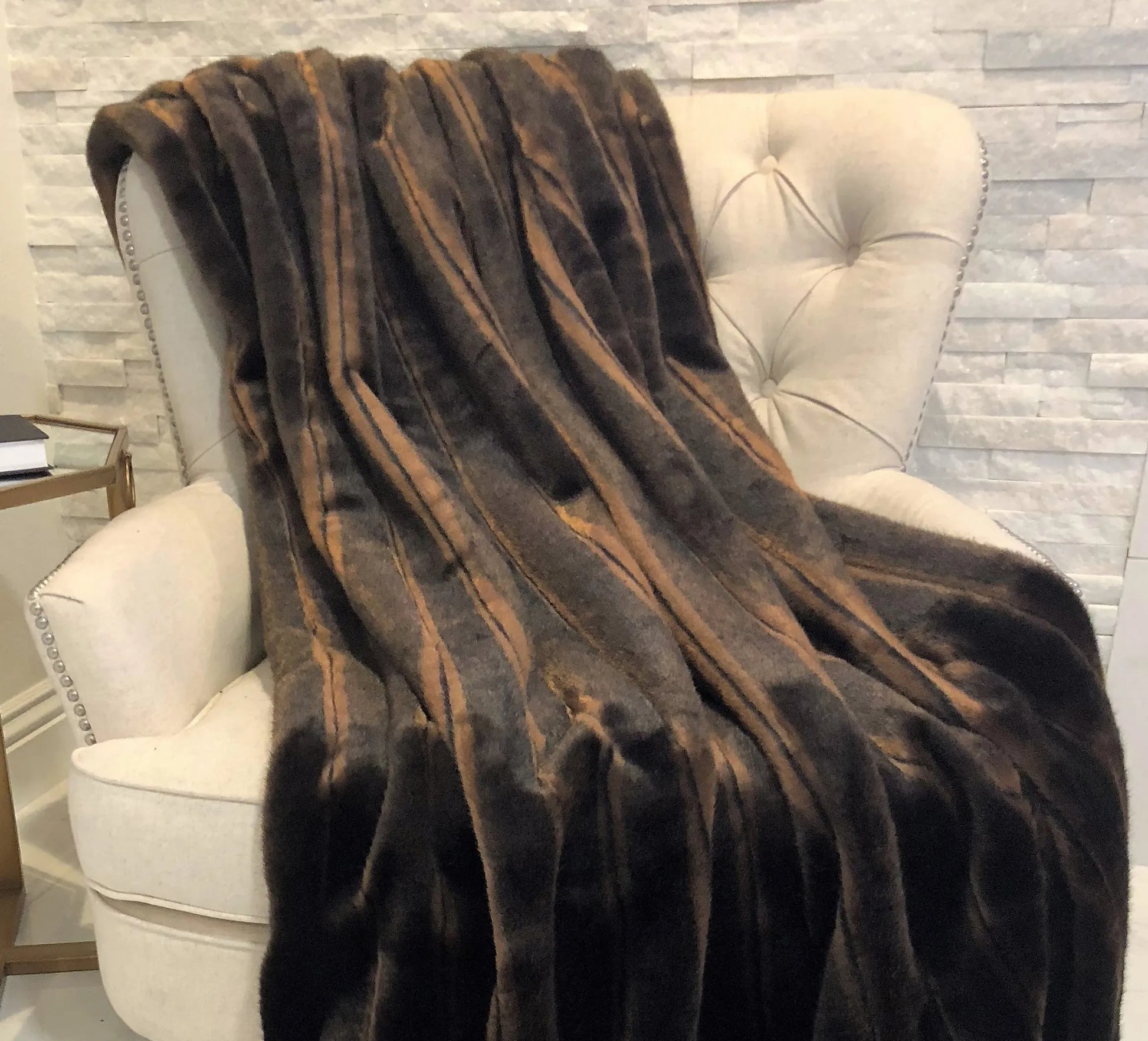 Plutus Fancy Brown Mink Handmade Luxury Throw