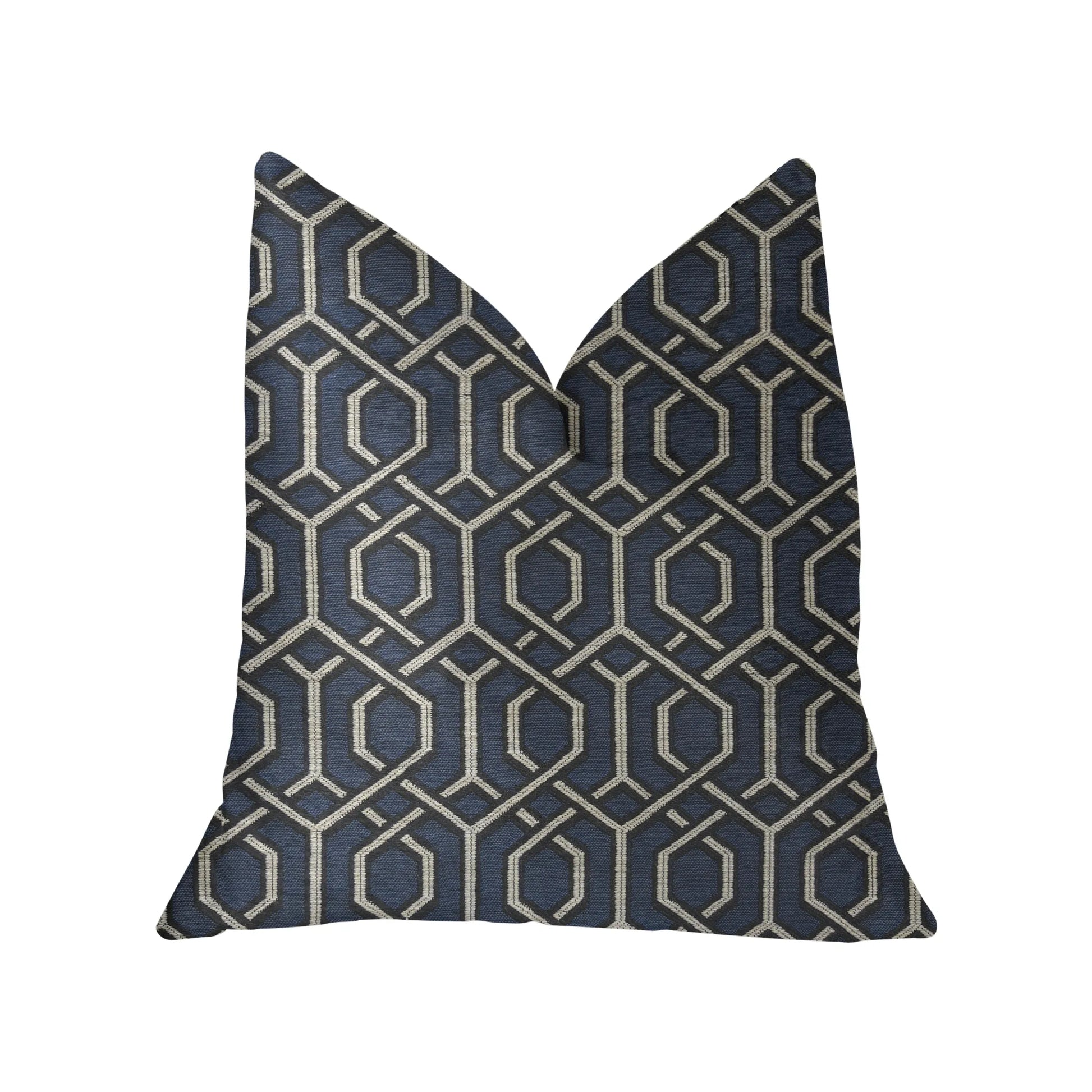 Plutus Midnight Padlock Blue, Black and Beige Luxury Throw Pillow