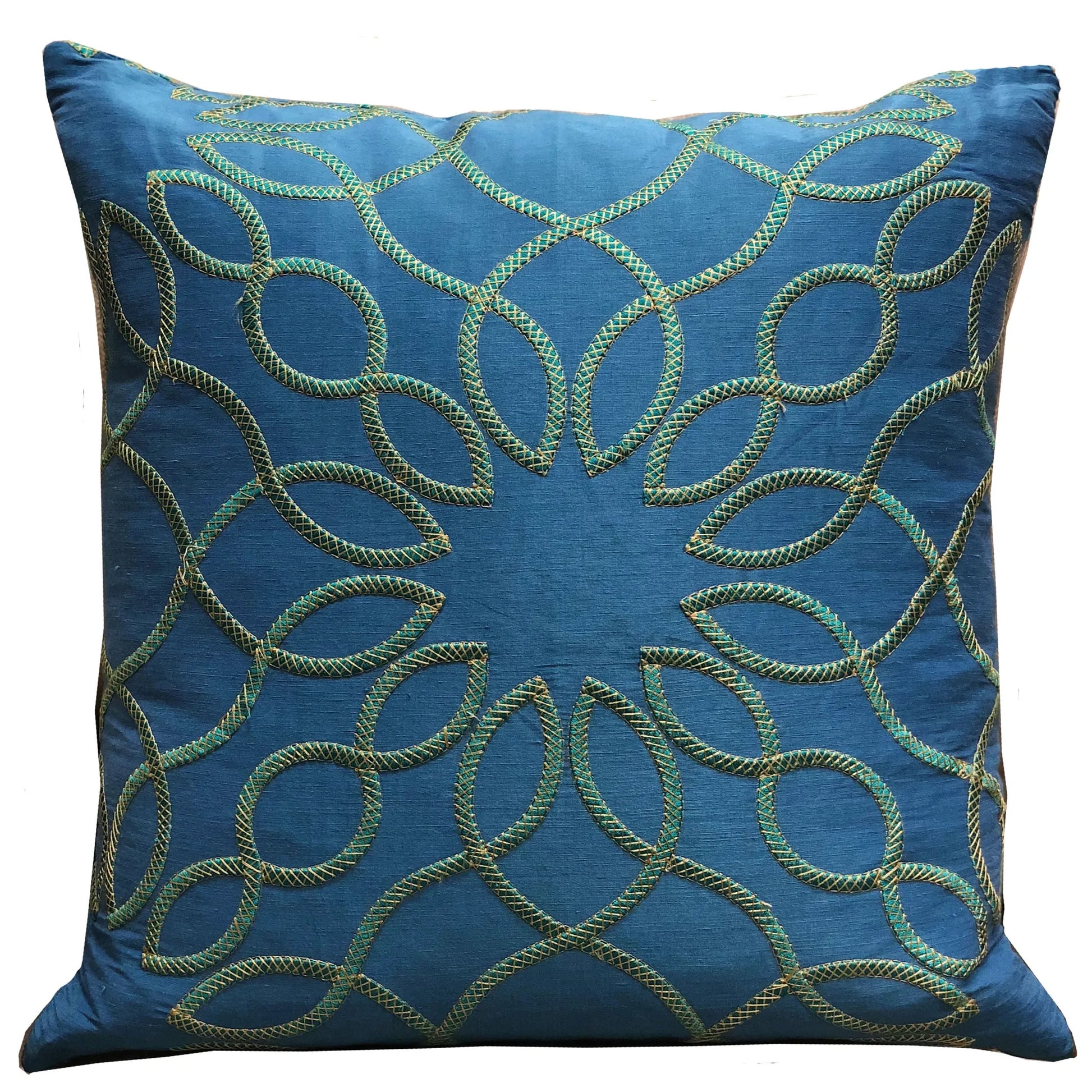 Plutus Calico Island Blue and Green Geometric Luxury Throw Pillow