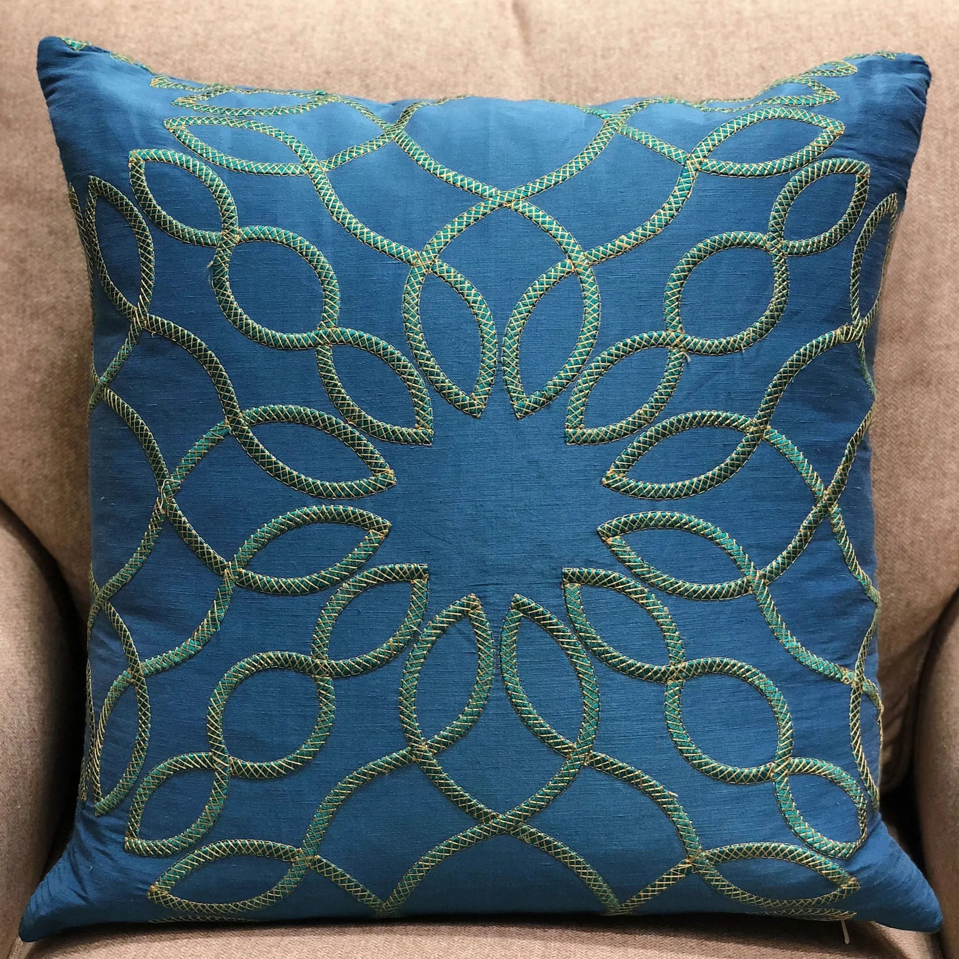 Plutus Calico Island Blue and Green Geometric Luxury Throw Pillow