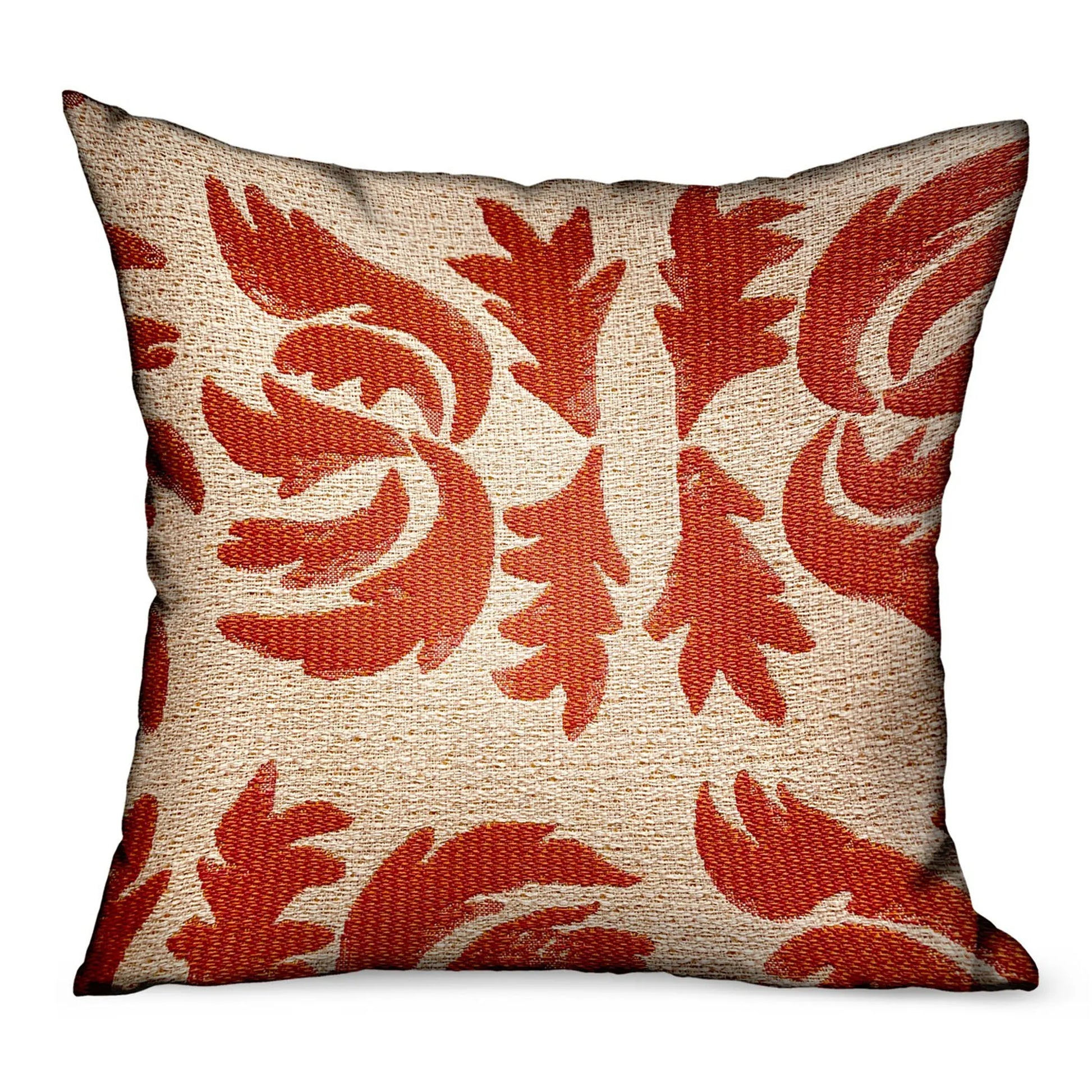 Plutus Claret Leaflet Orange Paisley Luxury Outdoor/Indoor Throw Pillow