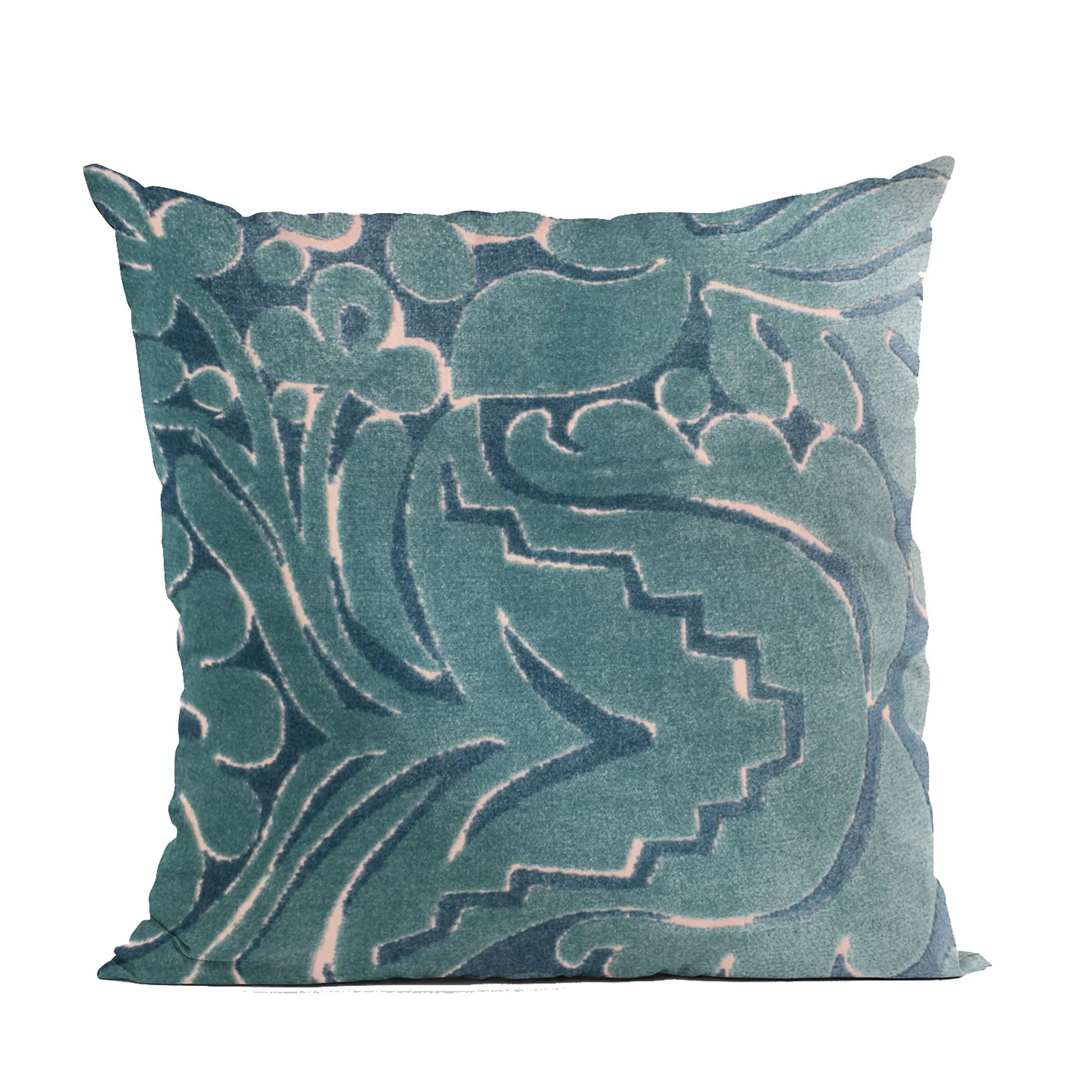 Plutus Blue Velvet Damask Luxury Throw Pillow
