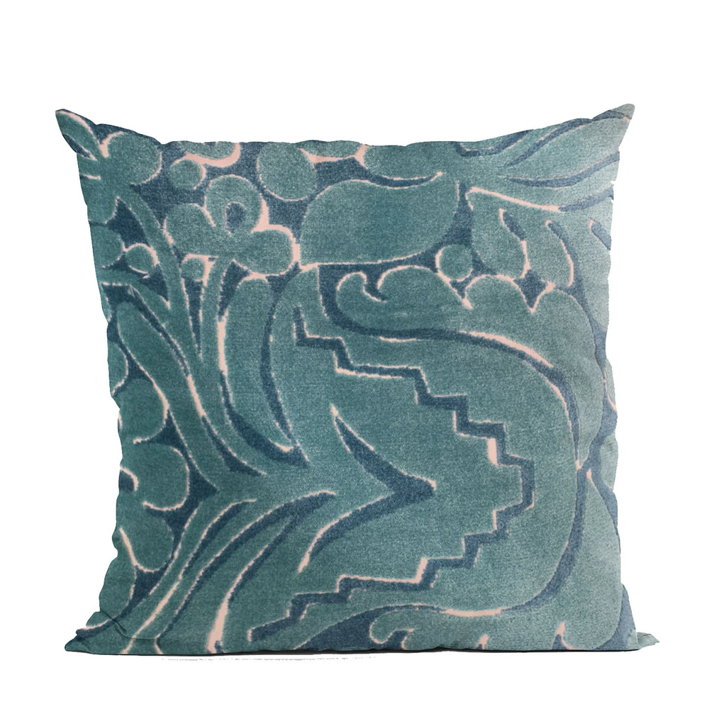 Plutus Blue Velvet Damask Luxury Throw Pillow