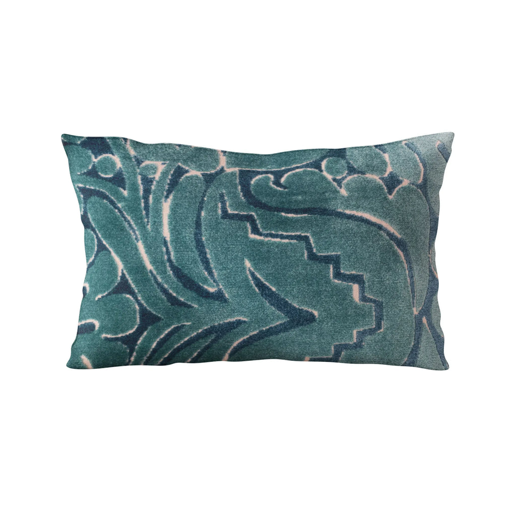 Plutus Blue Velvet Damask Luxury Throw Pillow