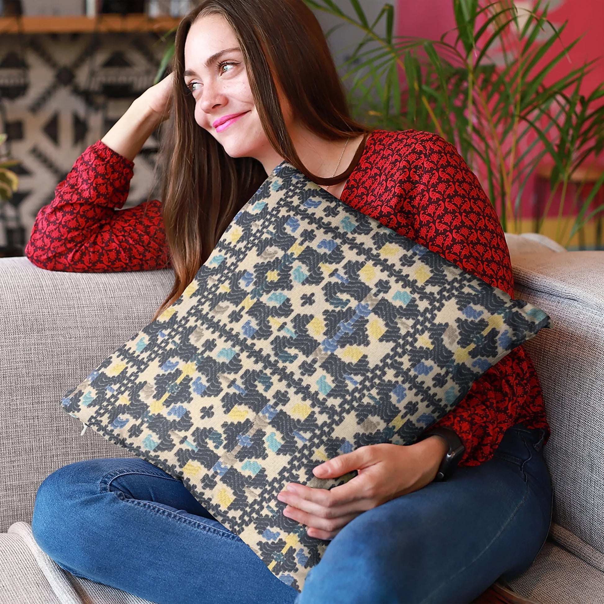 Plutus Blue Morocco Damask Luxury Throw Pillow