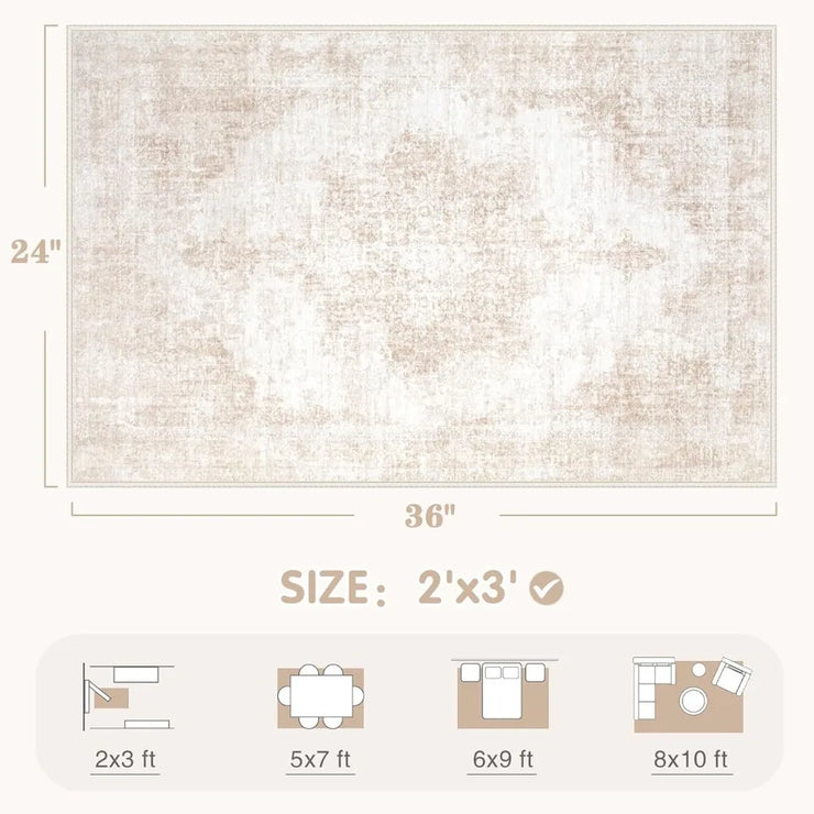 Vintage Soft Washable Area Rug for Living Room