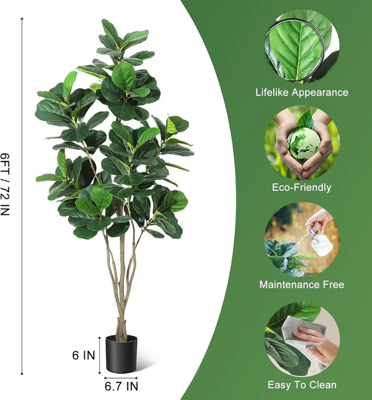 Faux Fiddle Leaf Fig Tree 6ft Tall Home Decor