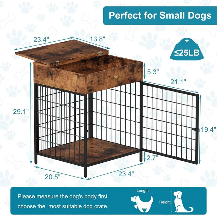 Elegant Dog Crate End Table with Storage Drawer