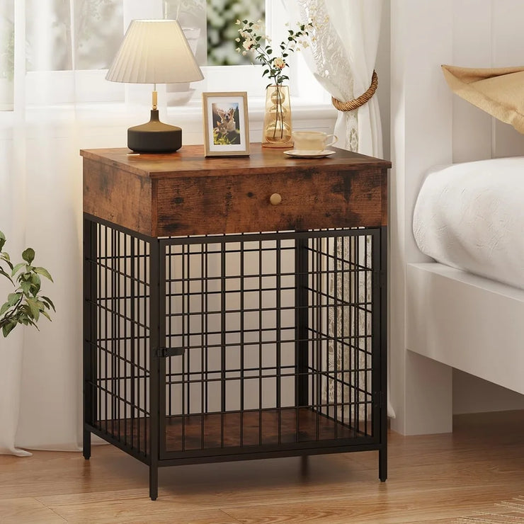 Elegant Dog Crate End Table with Storage Drawer