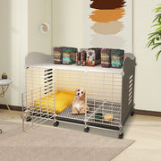 Stylish Dog Crate End Table with Wheels and Tray