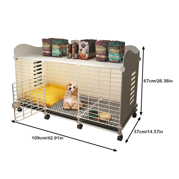 Stylish Dog Crate End Table with Wheels and Tray