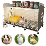 Stylish Dog Crate End Table with Wheels and Tray