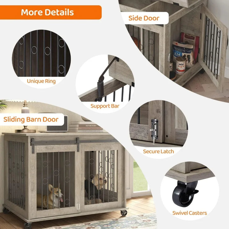 Wooden Dog Crate Furniture with Sliding Barn Door