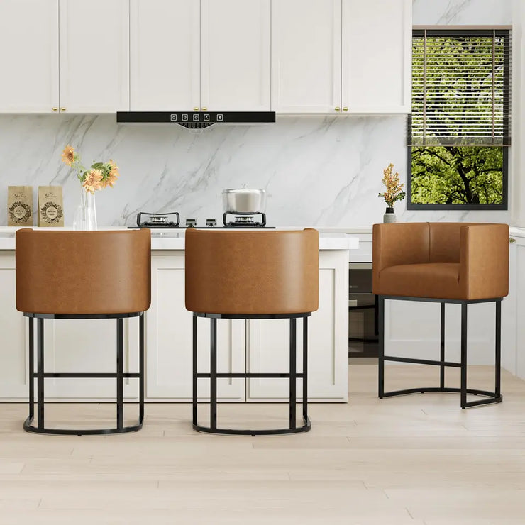 Modern Barrel Curved Counter Height Bar Stools Set