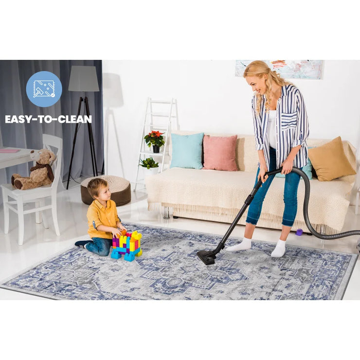 Blue Grey Oriental Doormat Rug for Home