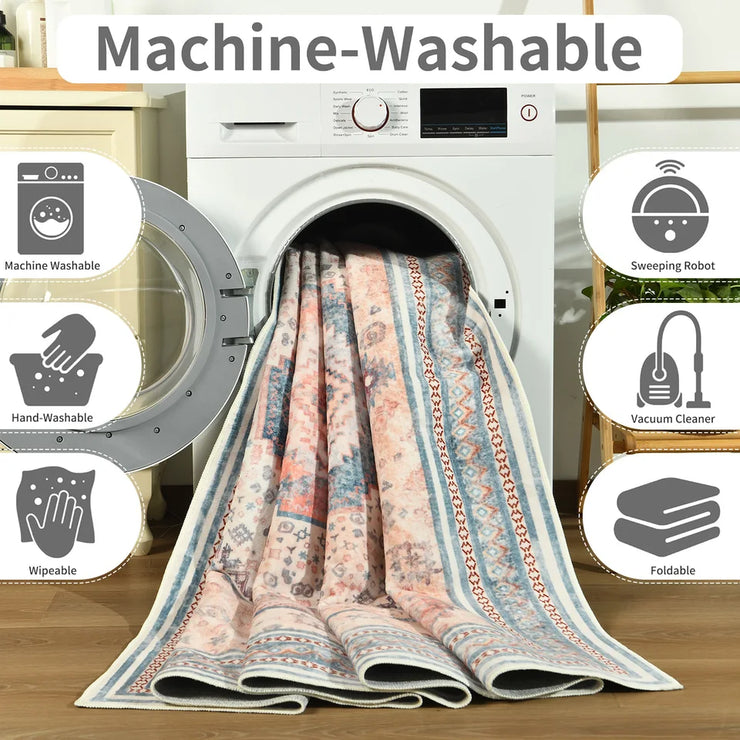 Noahas Washable Non Slip Vintage Floral Area Rug