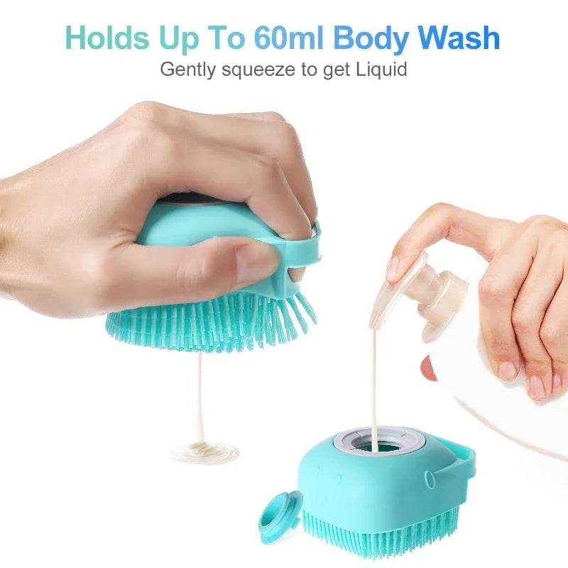 Pet Dog Shampoo Brush & Cat Massage Comb - 2.7oz/80ml Soft Silicone Grooming Scrubber