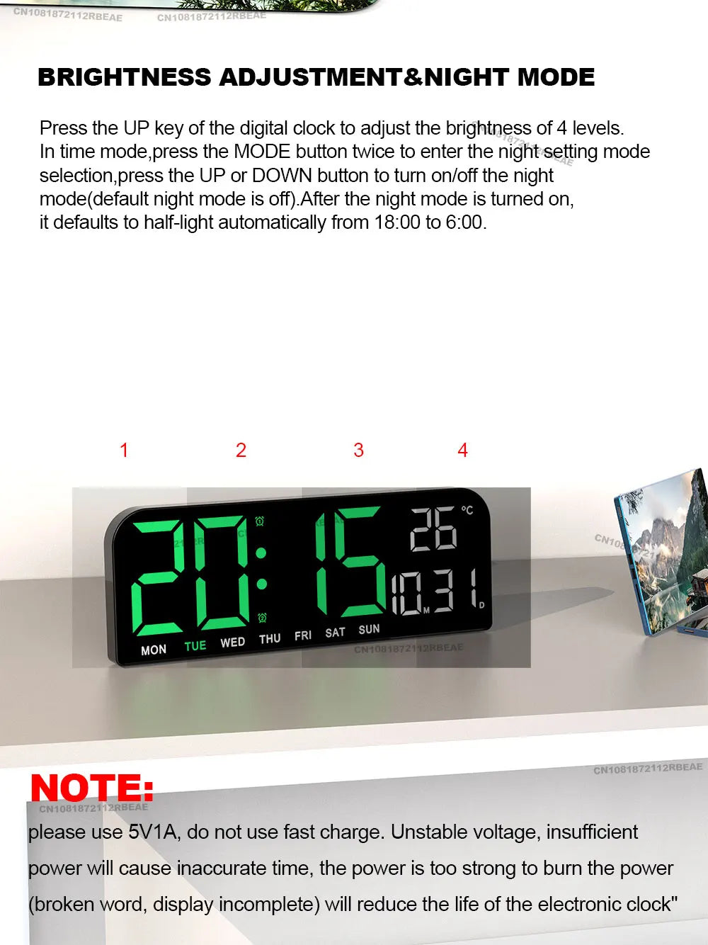 9.0-inch Large Digital Wall Clock with Temperature, Date, and Alarm - LED Display