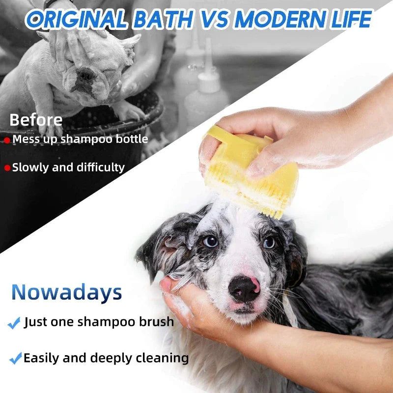 Pet Dog Shampoo Brush & Cat Massage Comb - 2.7oz/80ml Soft Silicone Grooming Scrubber