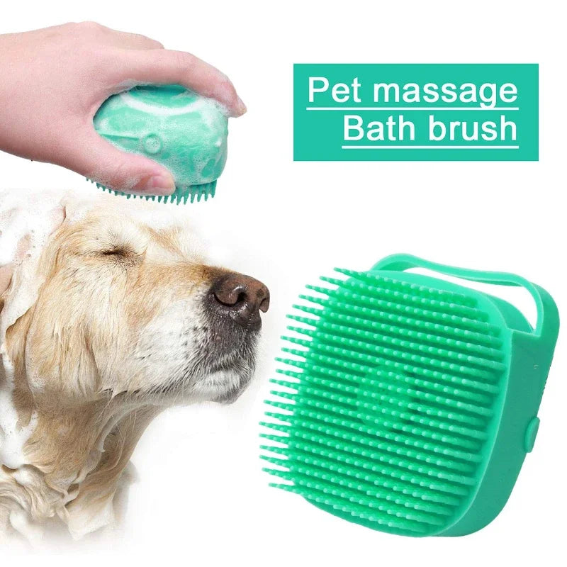 Pet Dog Shampoo Brush & Cat Massage Comb - 2.7oz/80ml Soft Silicone Grooming Scrubber