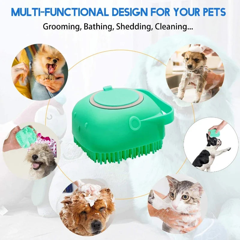 Pet Dog Shampoo Brush & Cat Massage Comb - 2.7oz/80ml Soft Silicone Grooming Scrubber