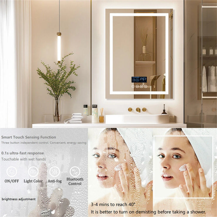 Smart LED Bathroom Mirror with Bluetooth Speaker
