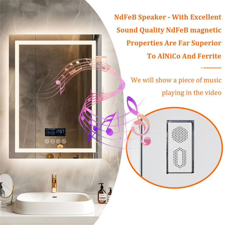 Smart LED Bathroom Mirror with Bluetooth Speaker