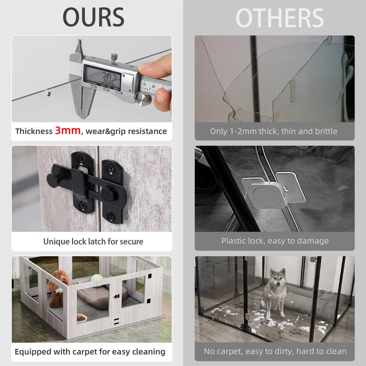 Tempered Glass Indoor Pet Playpen with Waterproof Pad