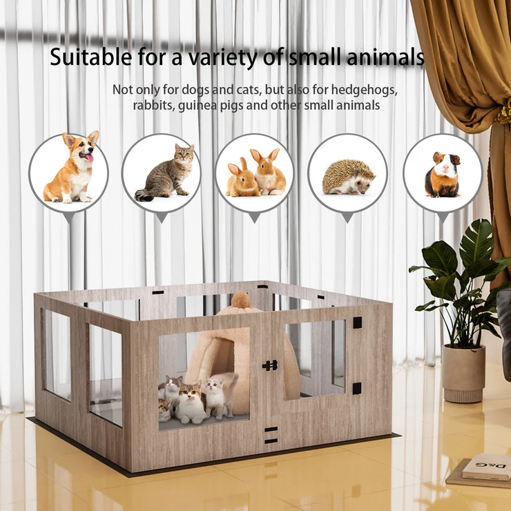 Tempered Glass Indoor Pet Playpen with Waterproof Pad