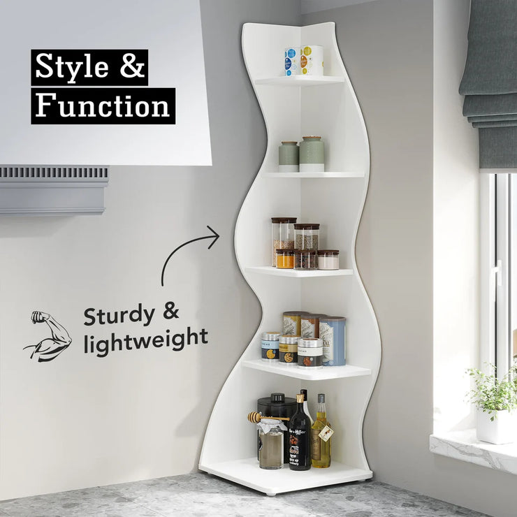 Modern 5-Tier Corner Shelf Stylish Bookcase