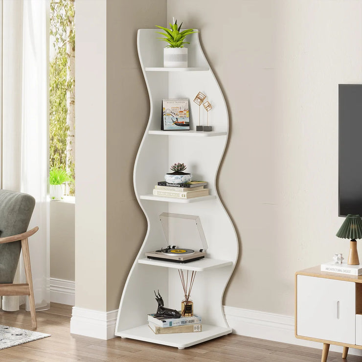 Modern 5-Tier Corner Shelf Stylish Bookcase