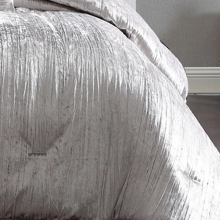 Turin Silver Crinkle Velvet Queen Bedding Set