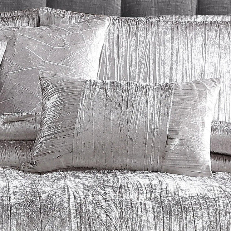 Turin Silver Crinkle Velvet Queen Bedding Set